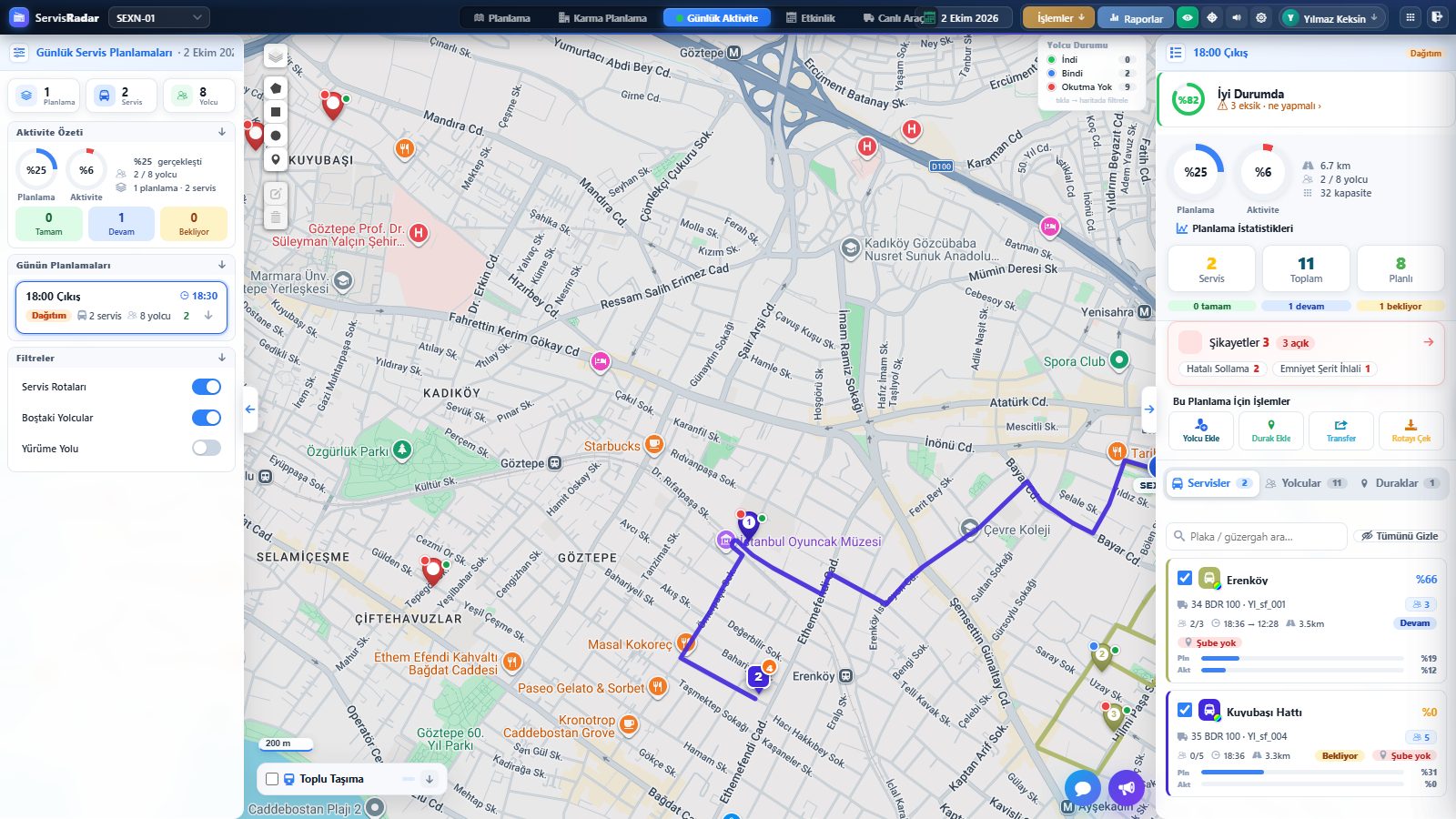 Routewix GPS rota uyumu ekranı